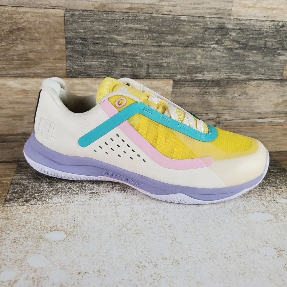 Fila Volley Burst 2 Womens Pickleball Shoes Sz 8 Yellow White Mesh Sneakers